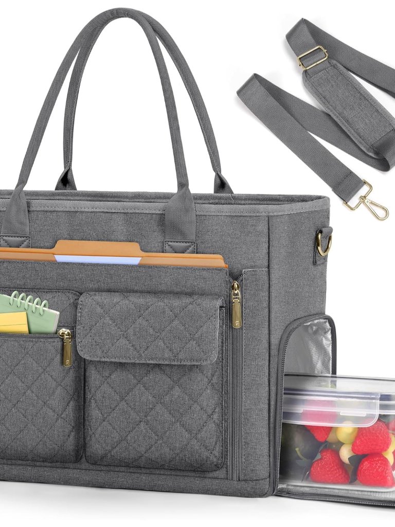 Teacher Tote Bag With Insulated Lunch Compartment 15.6 Inch Laptop Bag For Women